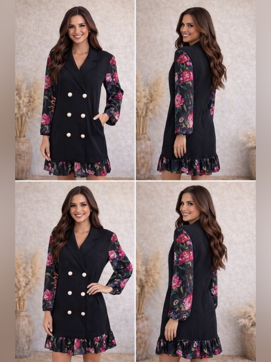 Rampage Dresses & Skirts - Rampage Black Dress with Pink Floral Sleeves